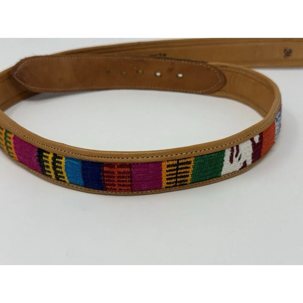 Women’s Tan & Multicolor Geometric Bohemian Belt, Adjustable Buckle, 36